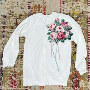 Vintage 1980s Floral Flower Button Up Grandma Ugly Sweater Sweatshirt